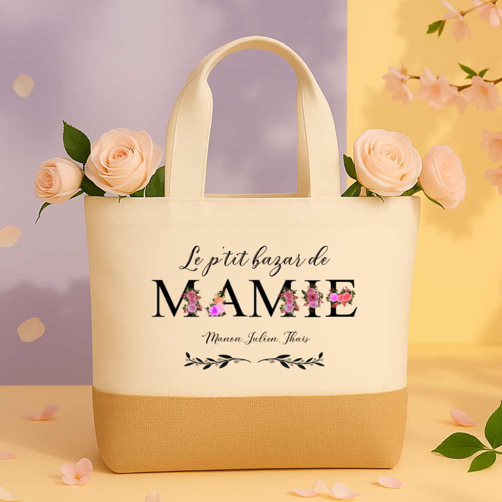 Sac toile jute personnalisé Mamie