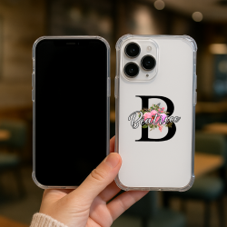 Coque personnalisée prénom avec initiale fleurie – Cadeau femme original