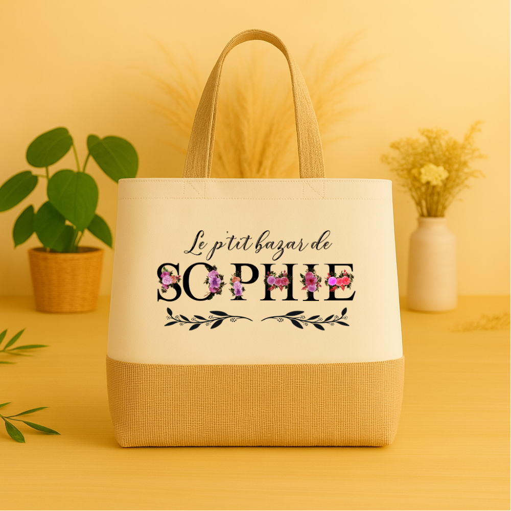 Sac cabas personnalisé “Le p’tit bazar de prénom” – Cadeau femme original