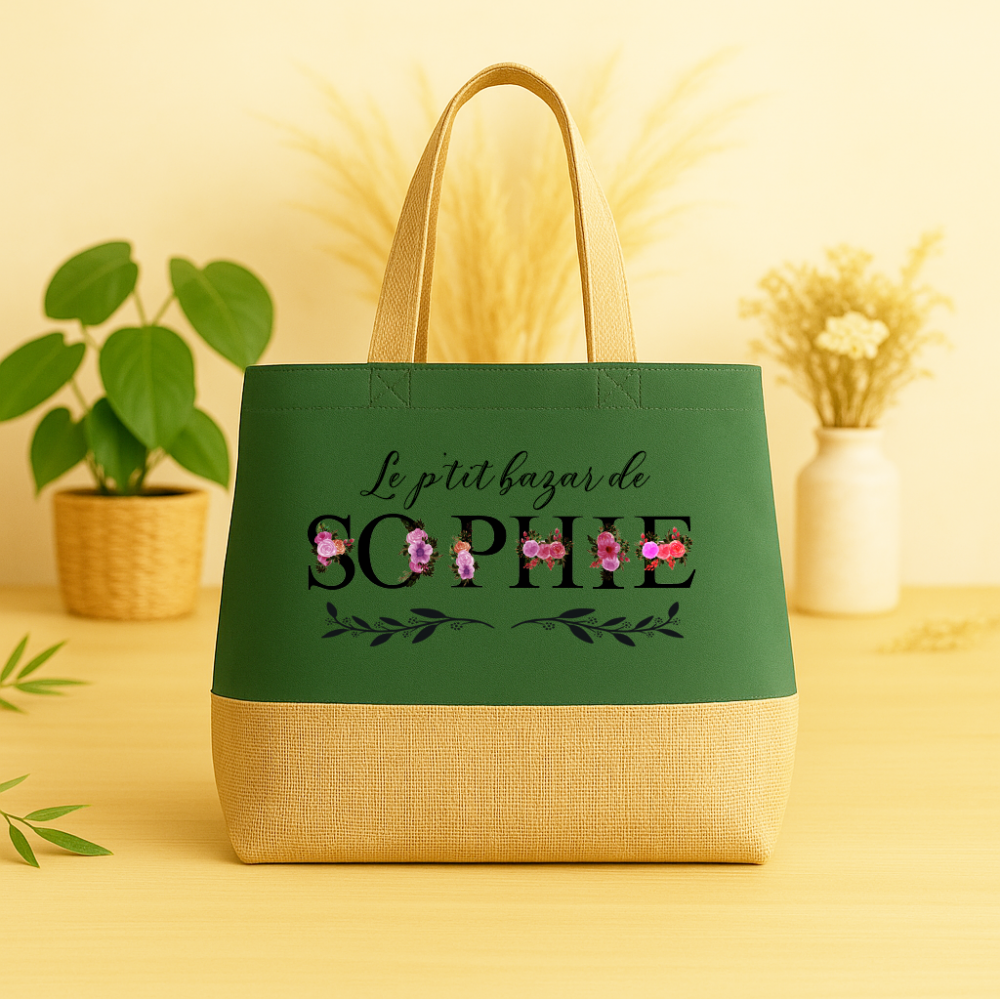 Sac cabas personnalisé “Le p’tit bazar de prénom” – Cadeau femme original