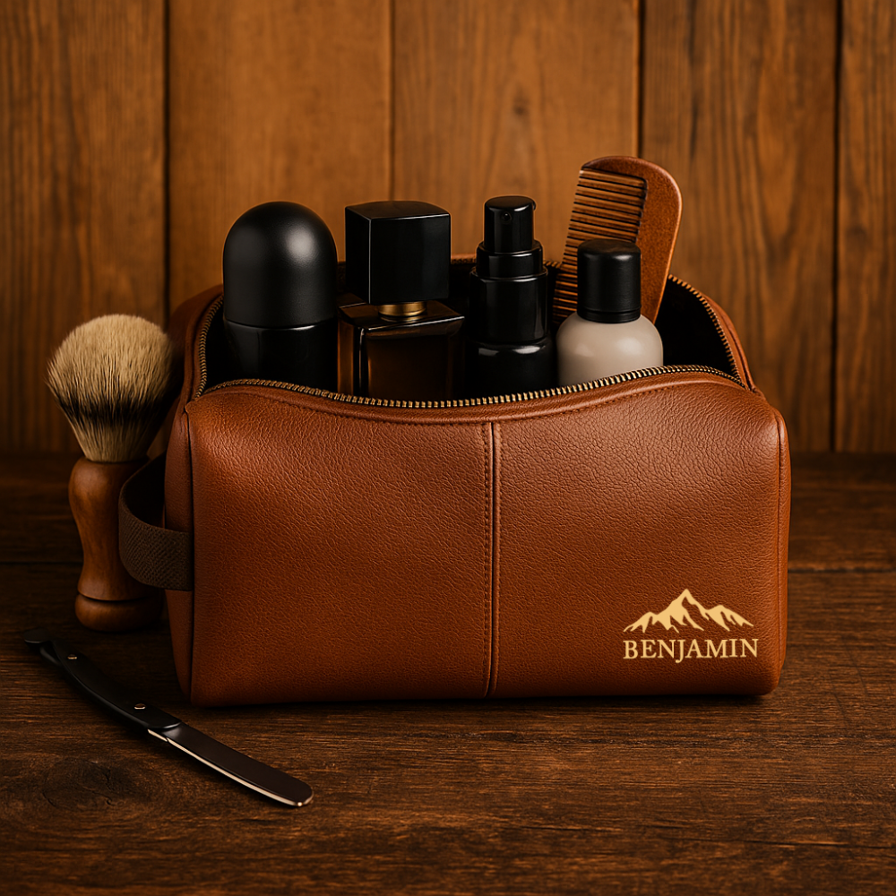 Trousse de toilette homme personnalisée en cuir – Cadeau pratique et élégant