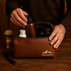 Trousse de toilette homme personnalisée en cuir – Cadeau pratique et élégant