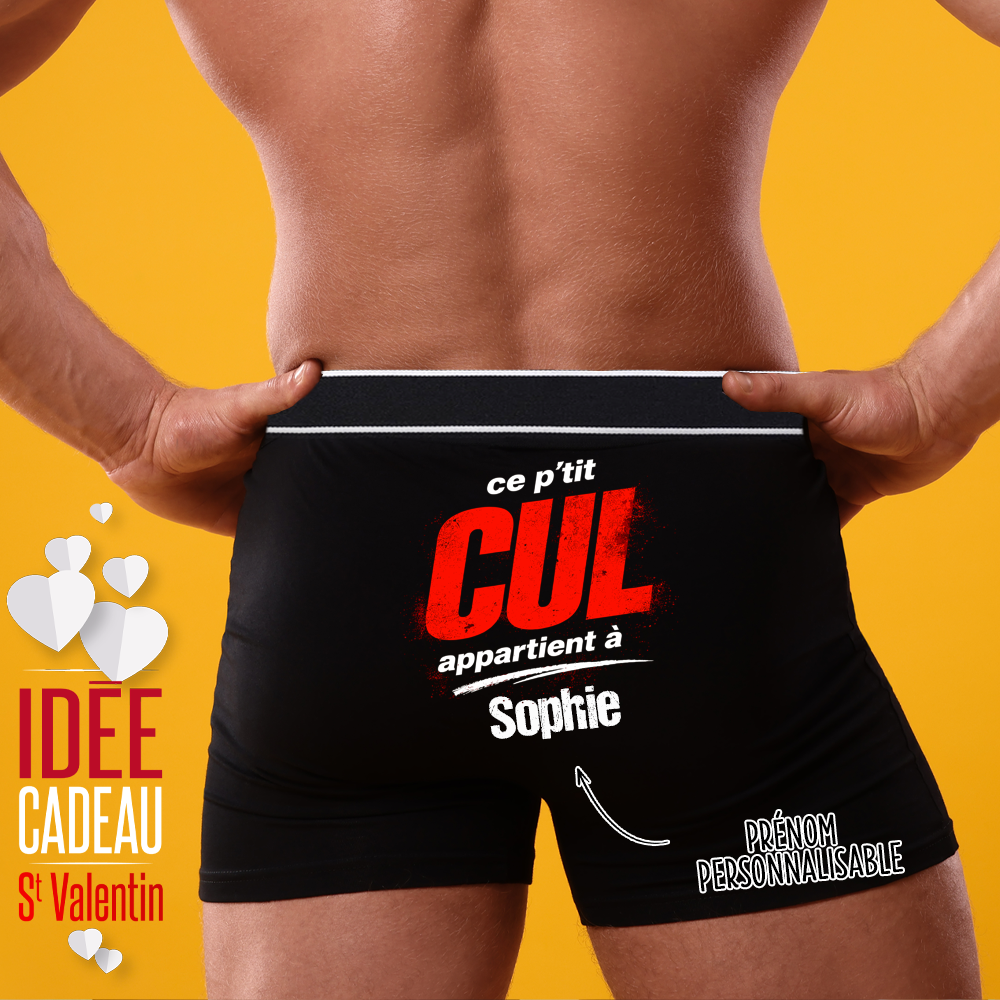 Boxer homme personnalisé Ce p’tit cul appartient à prénom – Cadeau couple original