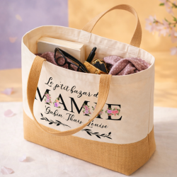 Sac toile jute personnalisé Mamie
