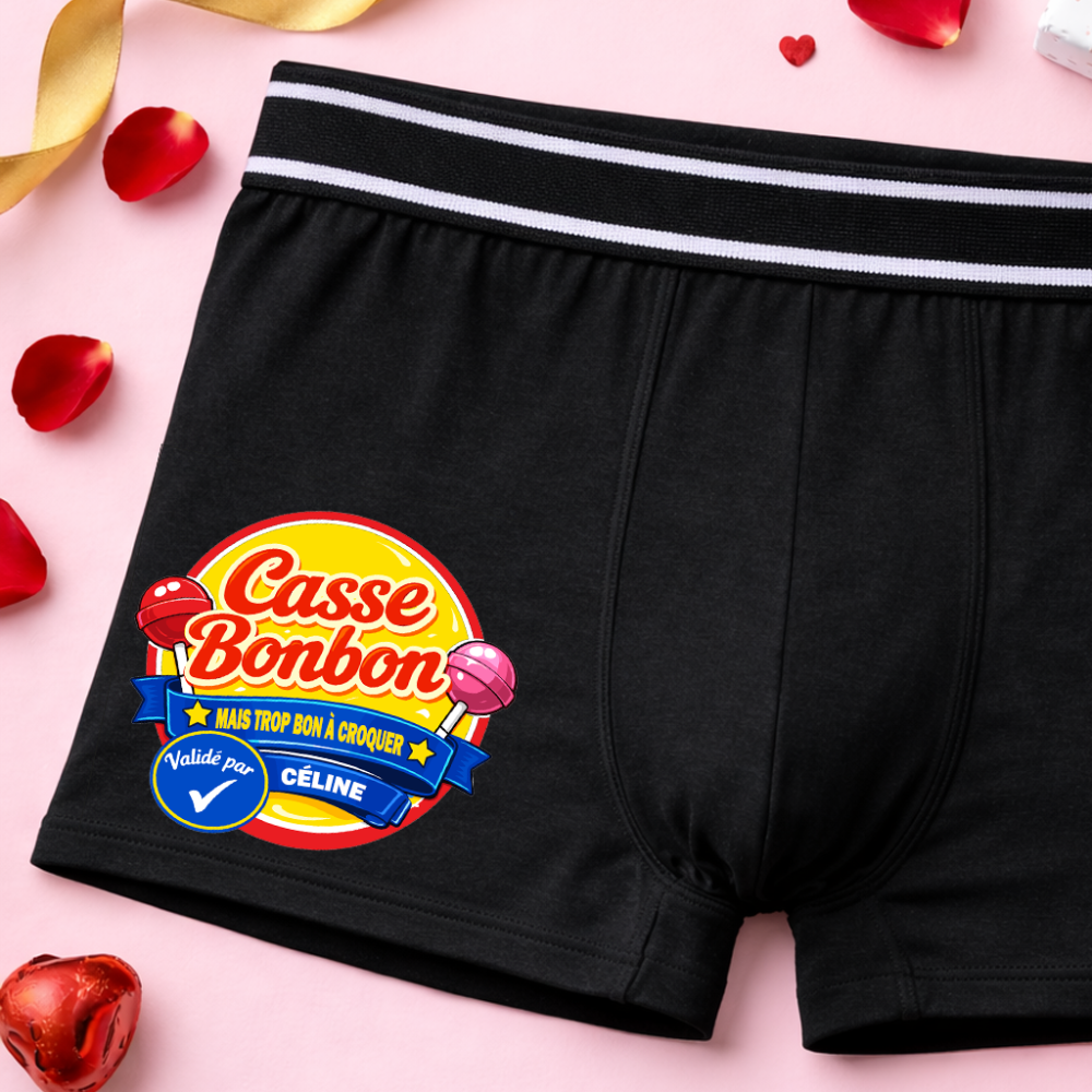 Boxer homme personnalisé humour “Casse Bonbon” – Cadeau sexy et fun