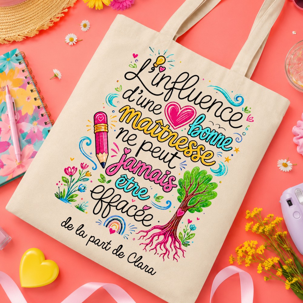 Tote bag maîtresse personnalisé – Cadeau fin d’année scolaire