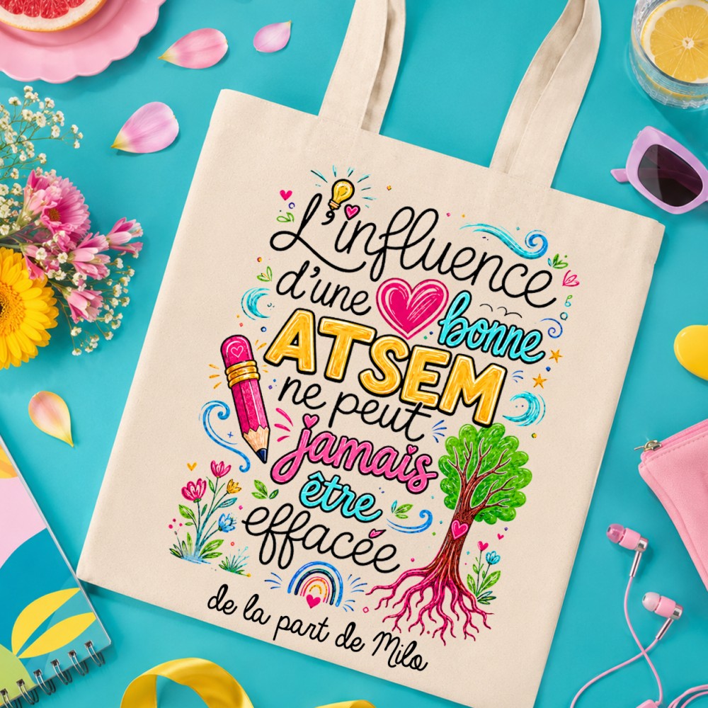 Tote bag ATSEM personnalisé – Cadeau fin d’année scolaire