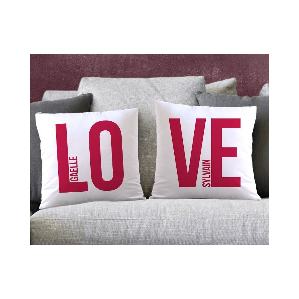 Duo Coussins Love personnalisés prénoms