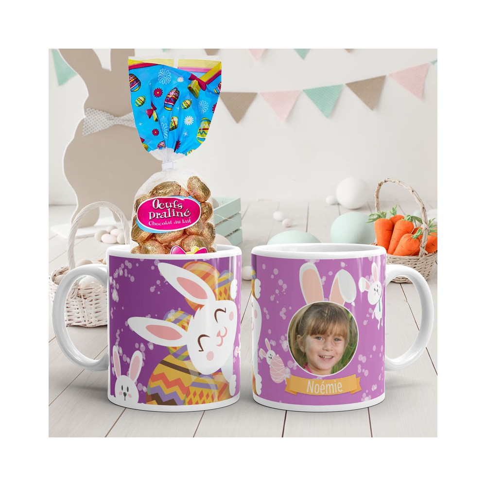 Mug de Pâques rose lapin personnalisé