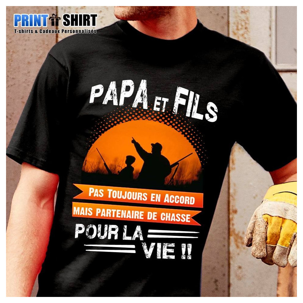 T-Shirt personnalisé Papa et fils chasseur