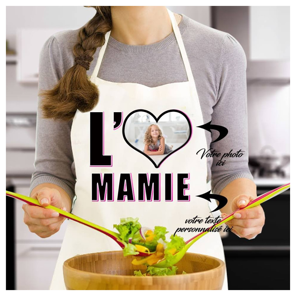 Tablier de cuisine "I love mamie" personnalisé avec photo