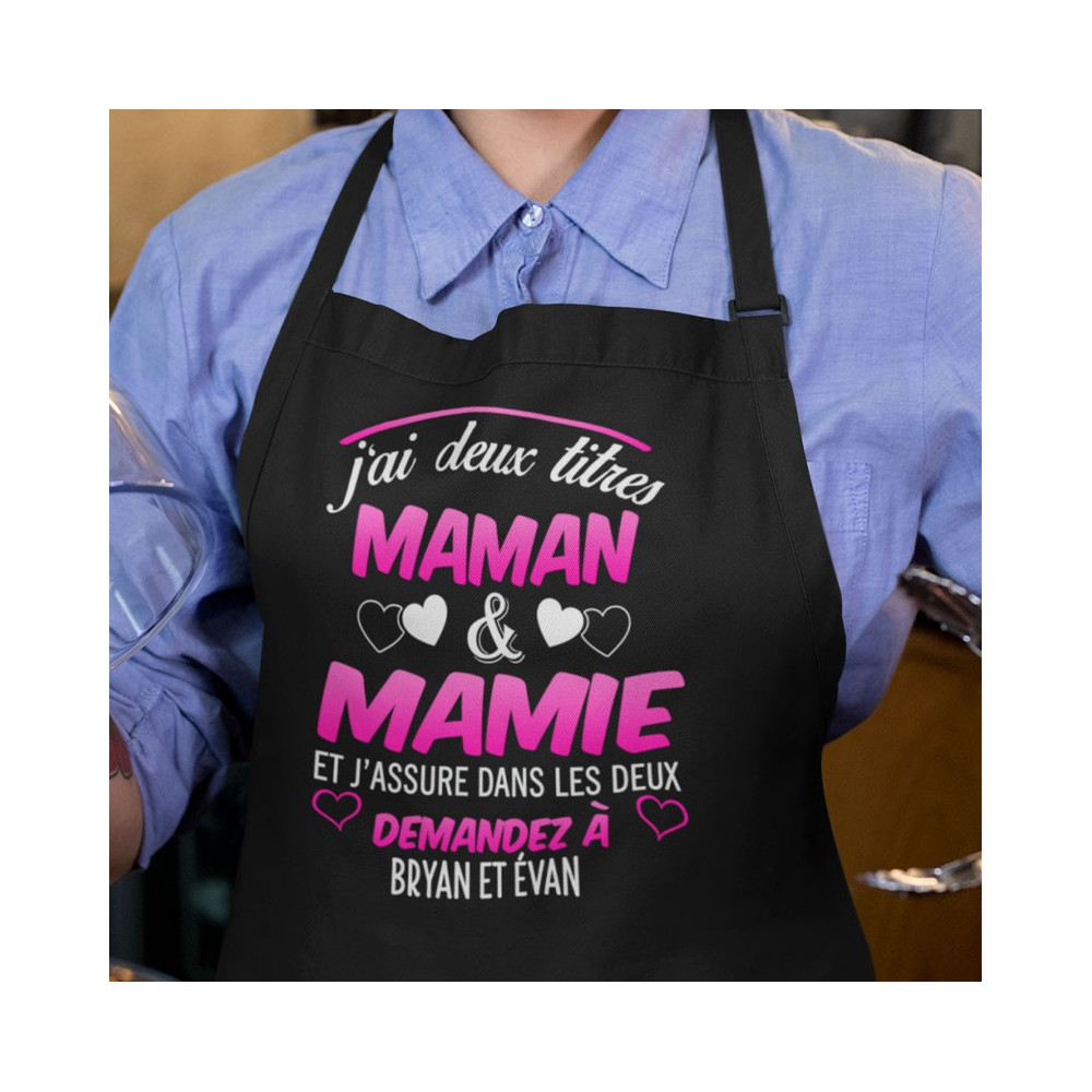 Tablier de cuisine J'ai deux titres maman & mamie