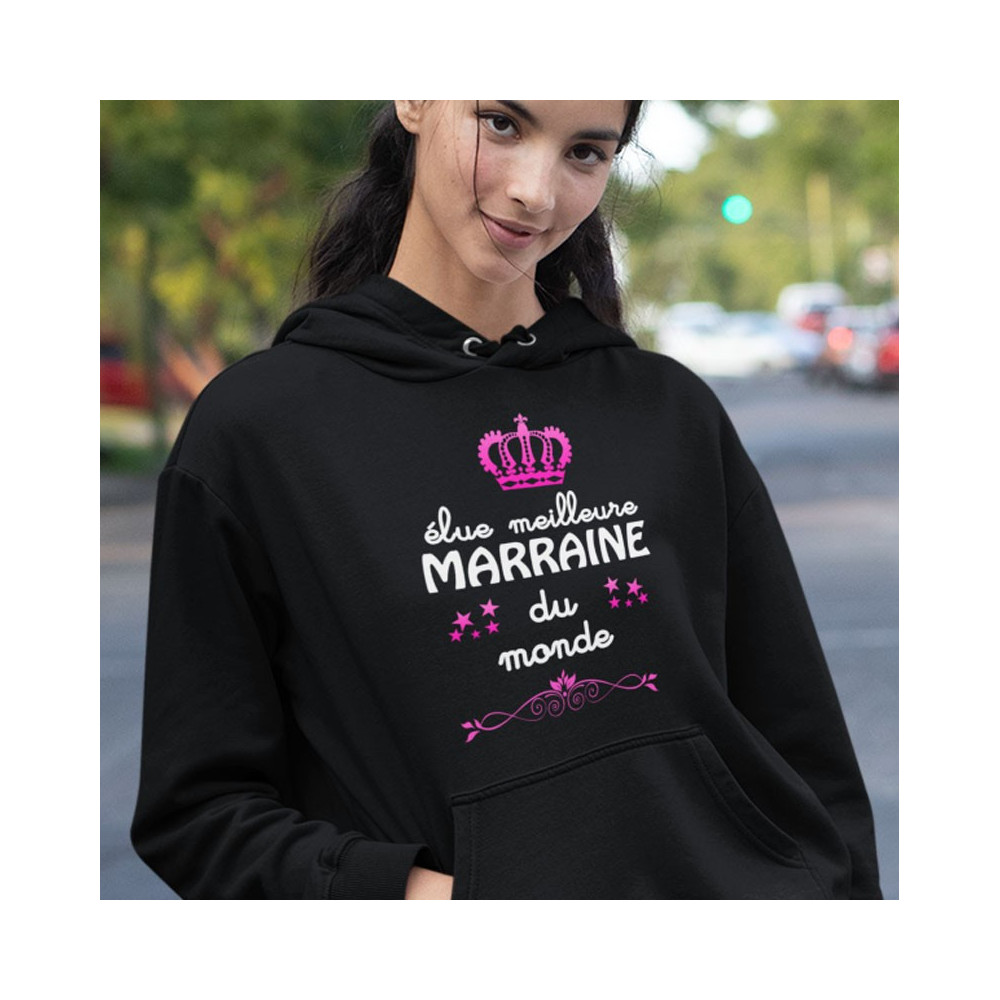 Sweat à capuche humour Élue meilleure marraine du monde
