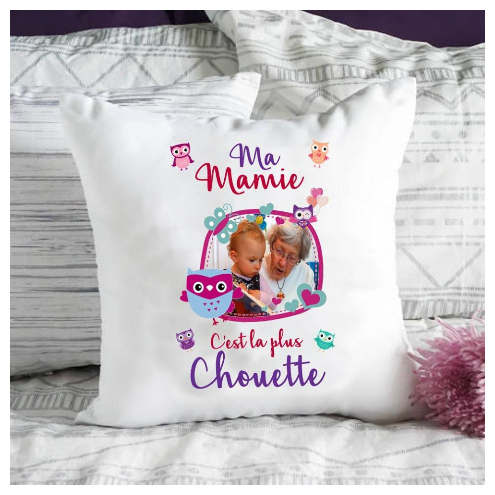 Coussin personnalisé Photo Mamie Chouette