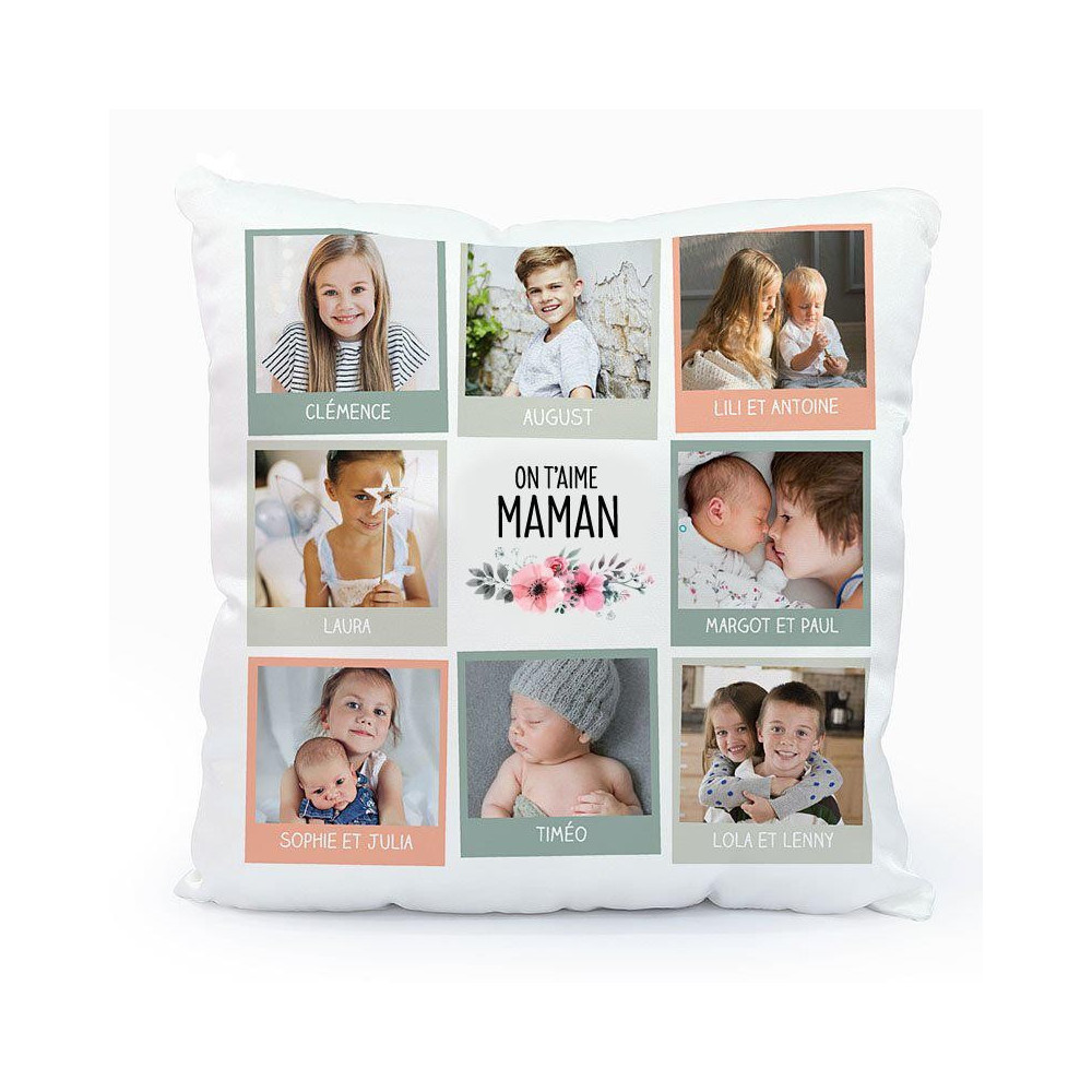 Coussin personnalisé photos - On t'aime maman