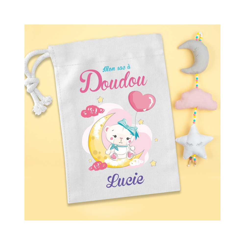 Sac range doudou personnalisable - Ourson lune