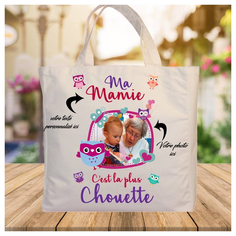Sac shopping, cabas personnalisé photo Ma mamie c'est la plus chouette""
