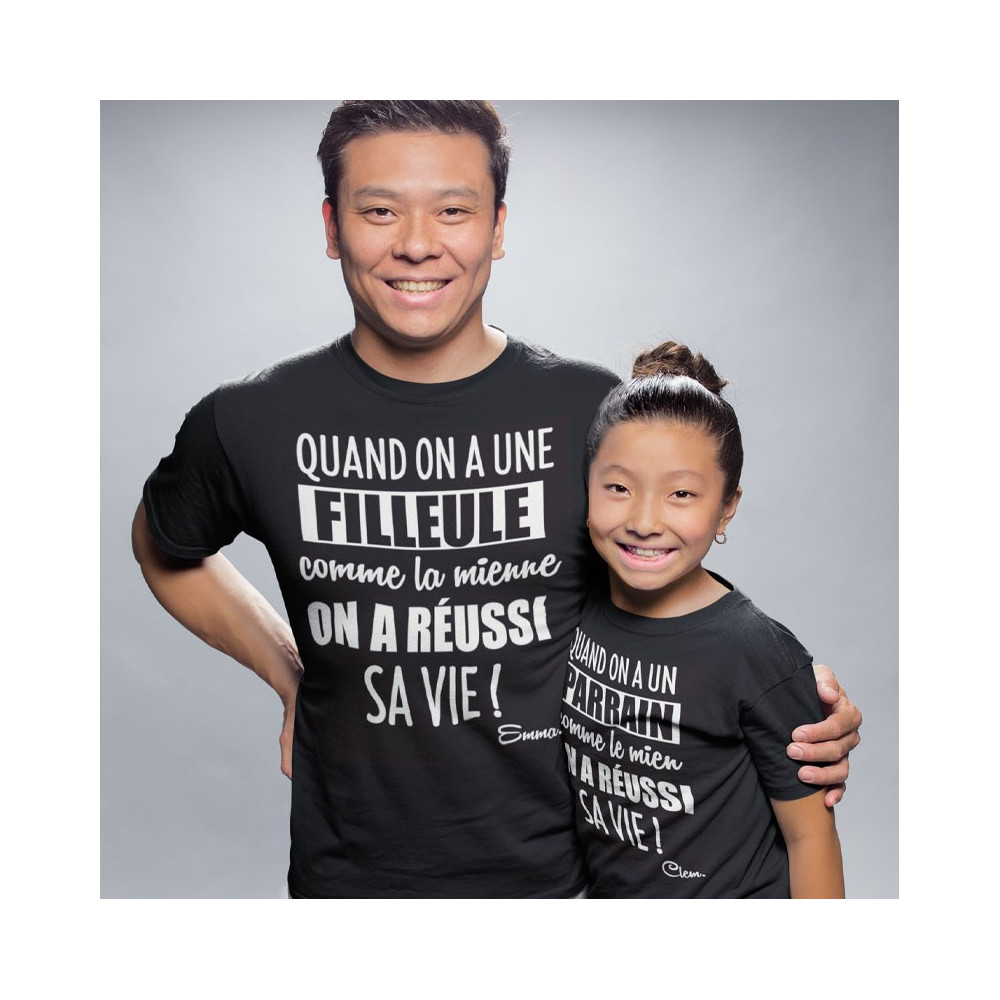 Duo t-shirts Parrain / Marraine / Filleul(e ) Vie réussi !