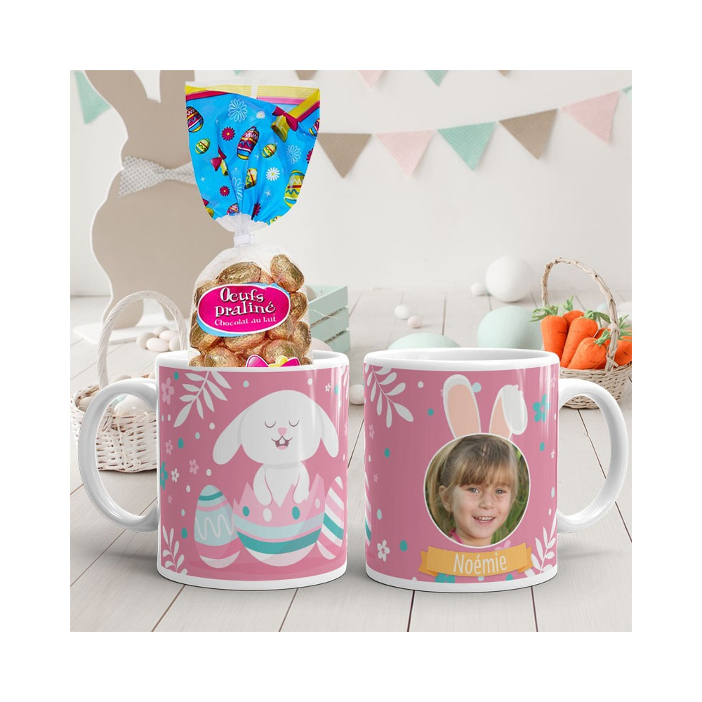 Mug de Pâques personnalisé lapin œuf rose