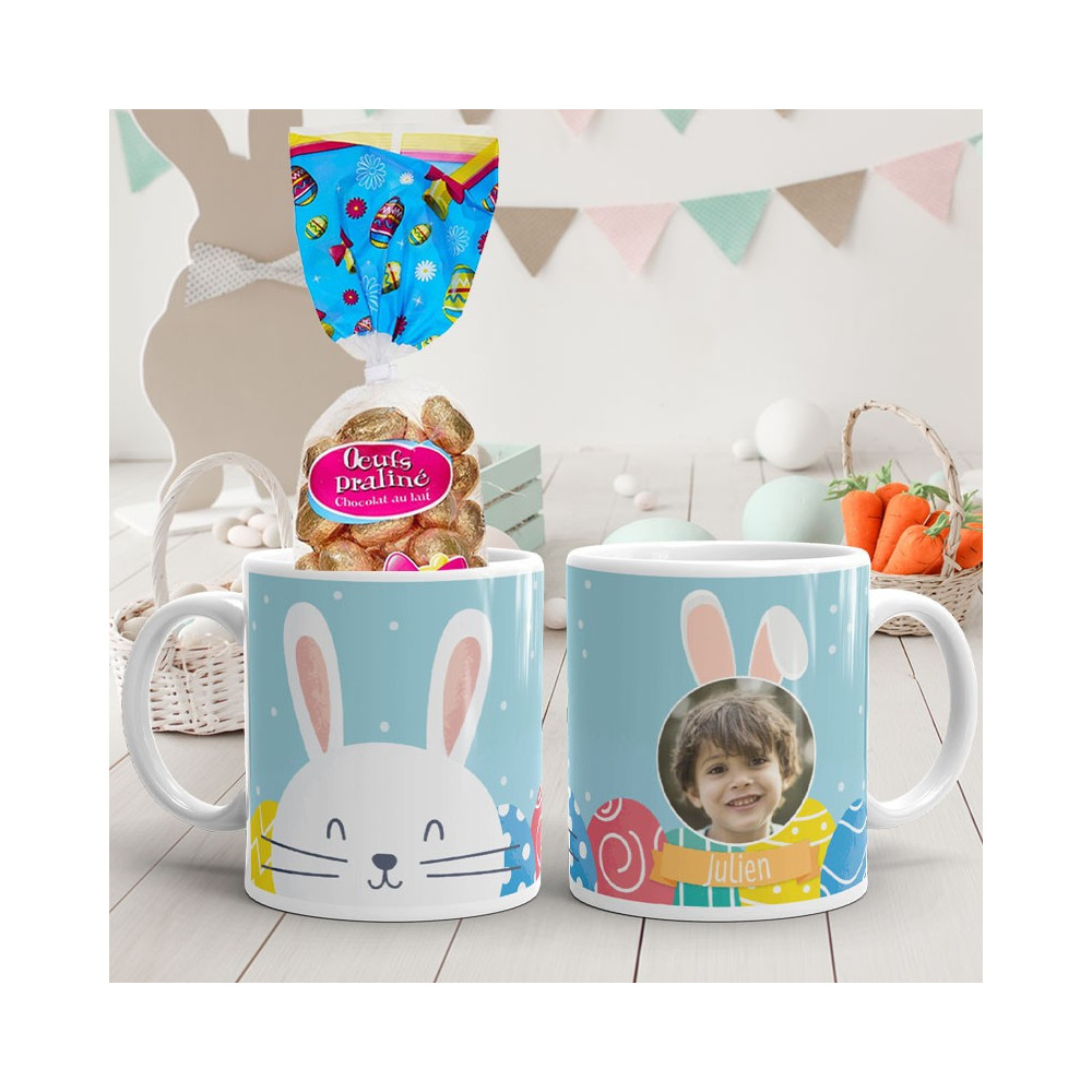 Mug de Pâques personnalisé lapin œuf bleu