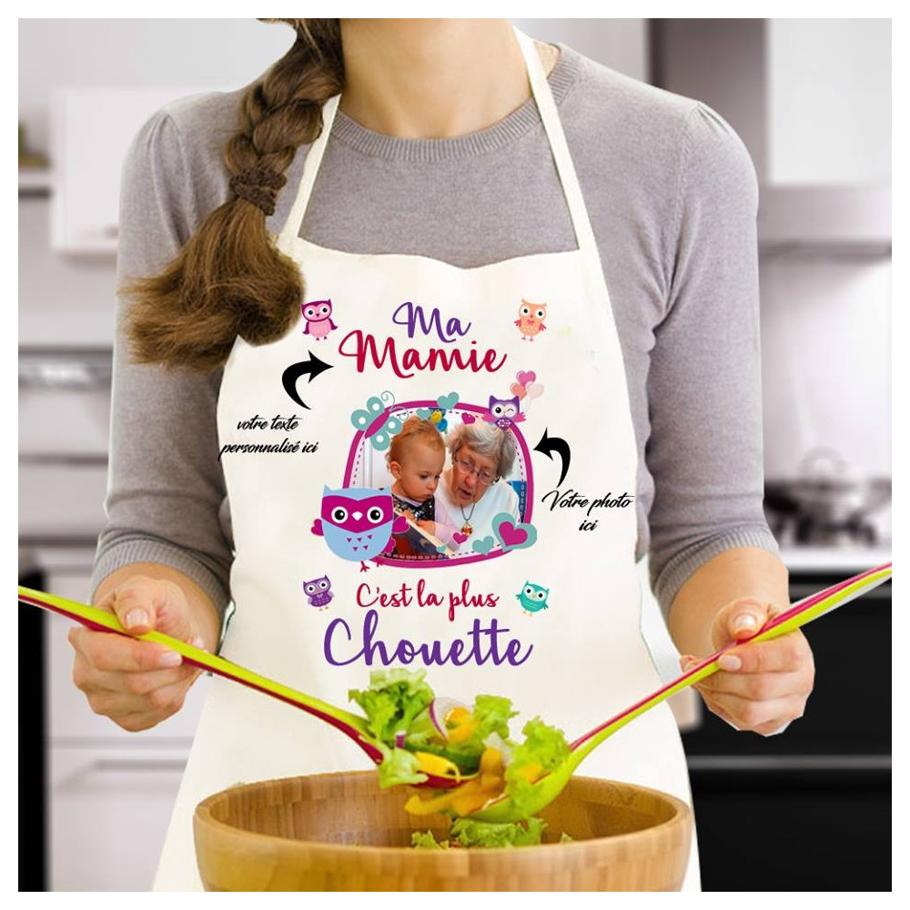 Tablier de cuisine personnalisé Ma Mamie c'est la plus chouette avec photo