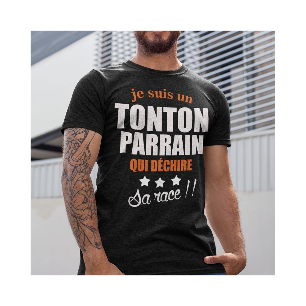 T-shirt humour parrain Je suis un tonton parrain qui déchire sa race !!