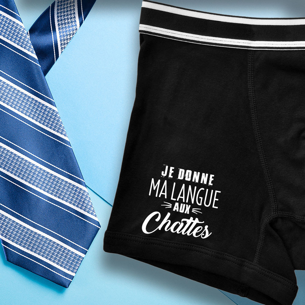 Boxer personnalisé humour homme  JE DONNE MA LANGUE AUX CHATTES