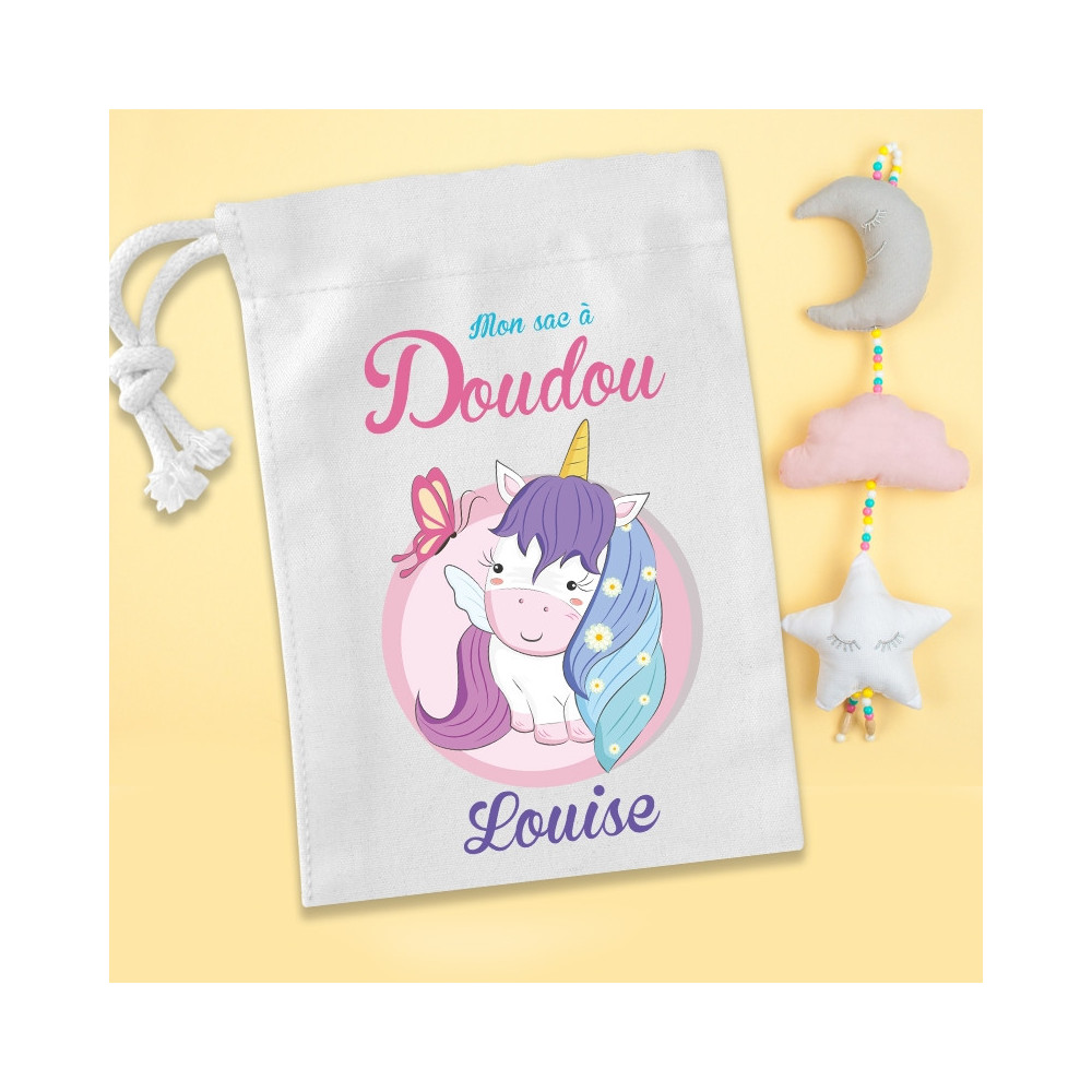 Sac range doudou personnalisable - Licorne