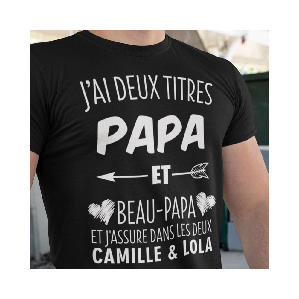 T-shirt personnalisé J'ai deux titres Papa et beau-papa