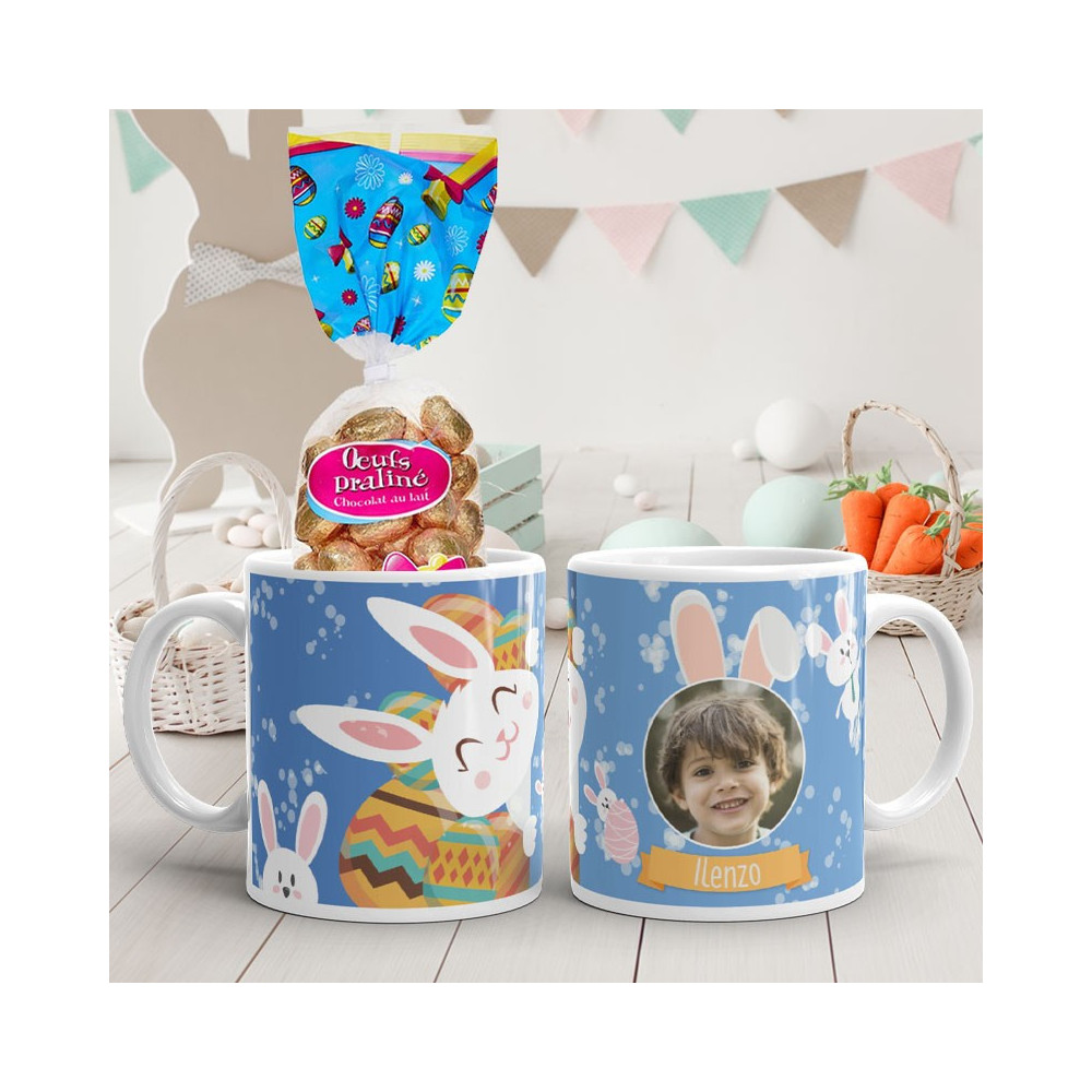 Mug de Pâques lapin bleu personnalisé