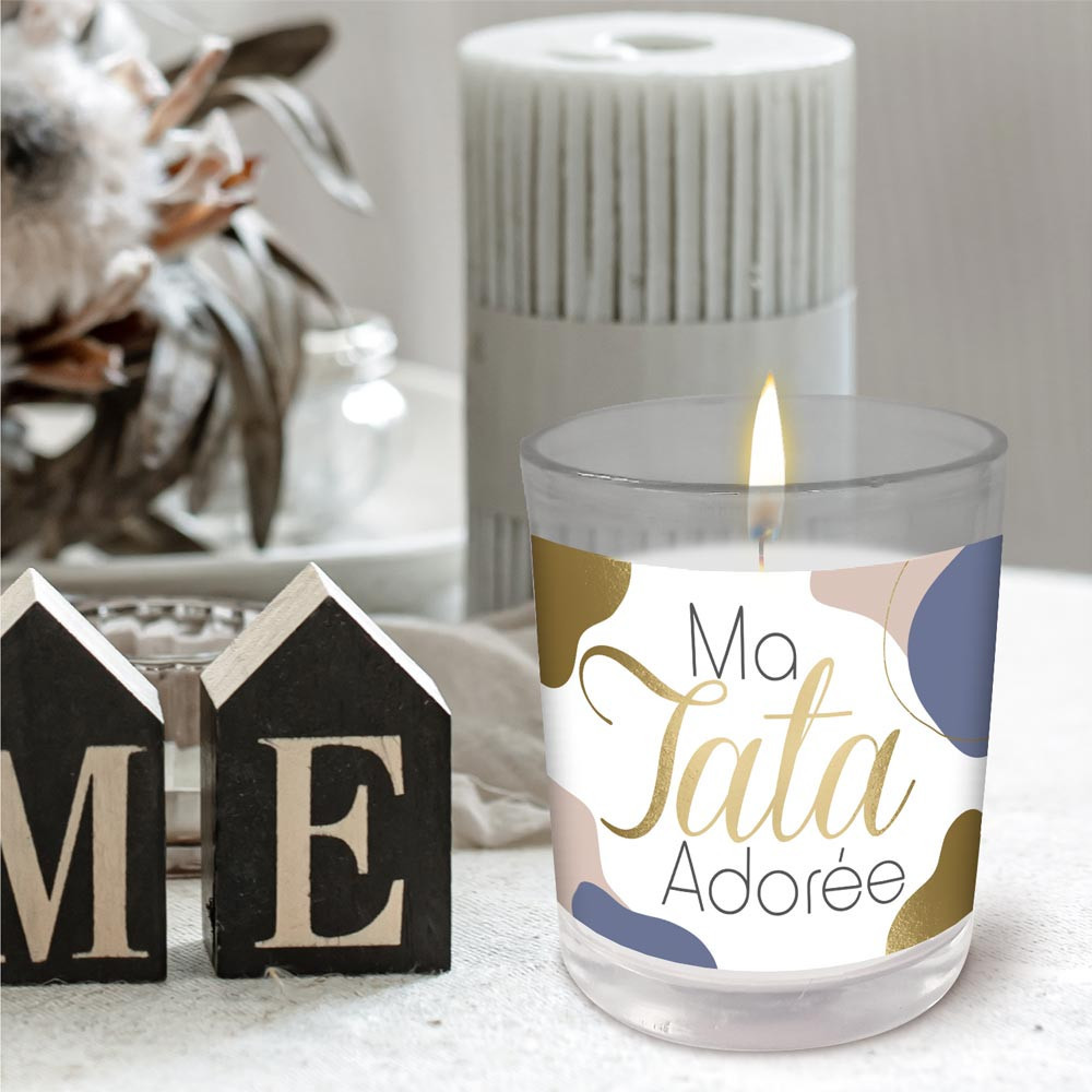 Bougie en Verre Personnalisée pour Tata – Motif Coloré avec Inscription ‘Ma Tata Adorée’