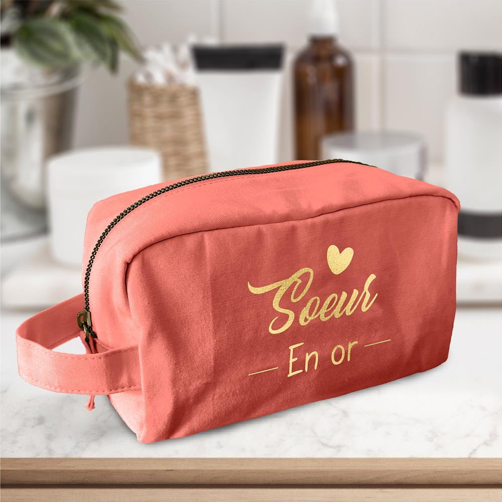 Trousse de Toilette Personnalisée "Sœur en Or" – Cadeau Idéal pour Sœur