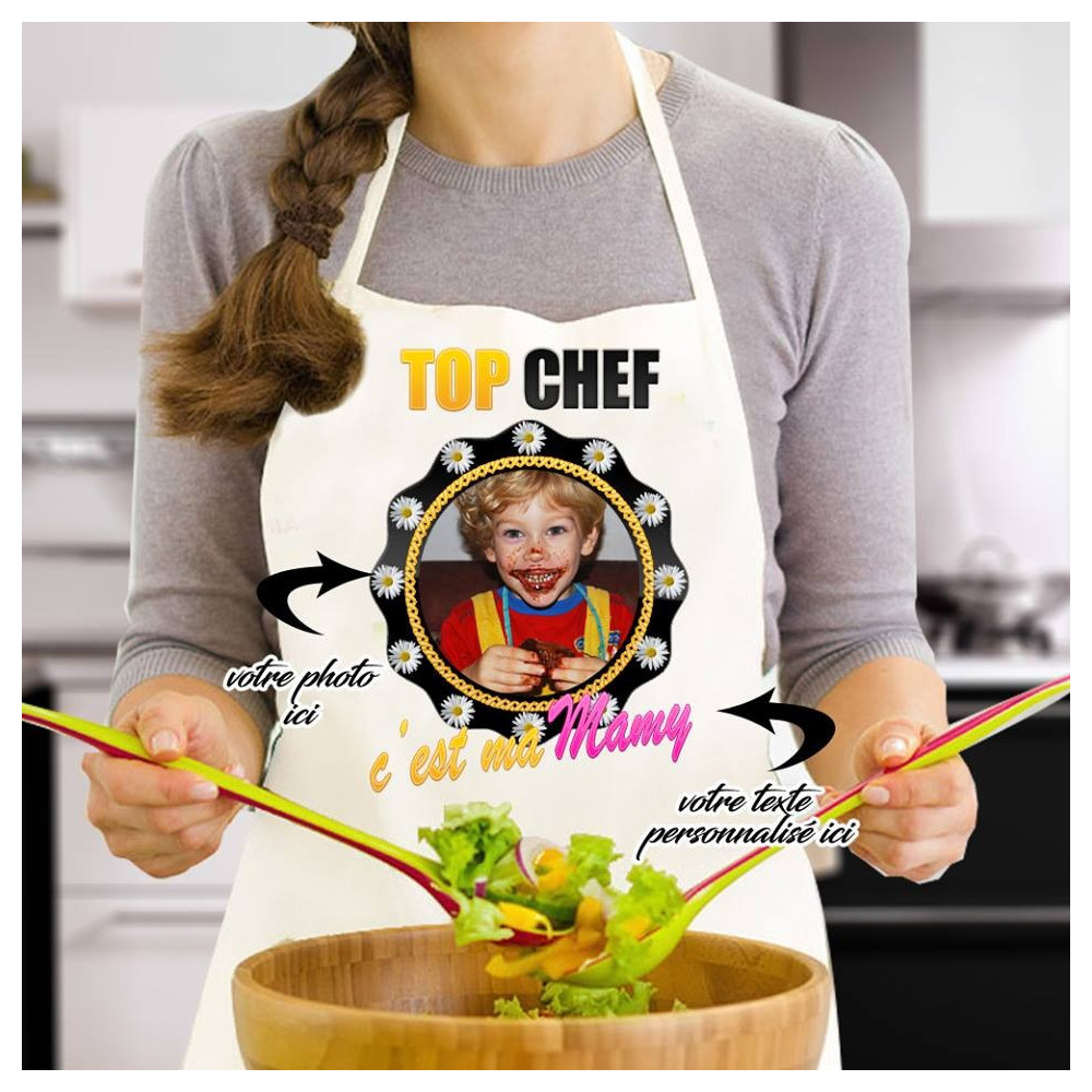 Tablier de cuisine humour personnalisé Top chef c'est ma mamy