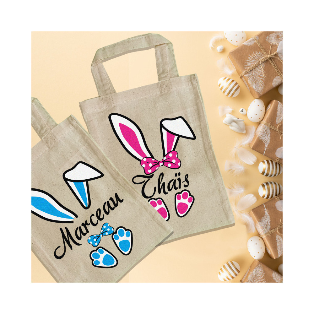 Panier Pâques personnalisé décoration lapin - cadeau de Pâques enfant - sac de Pâques récolte oeuf