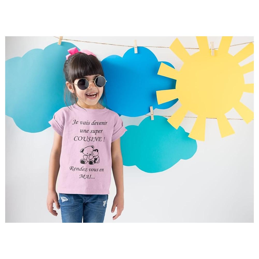 T-shirt Enfant Personnalisé Je vais devenir une super cousine !""