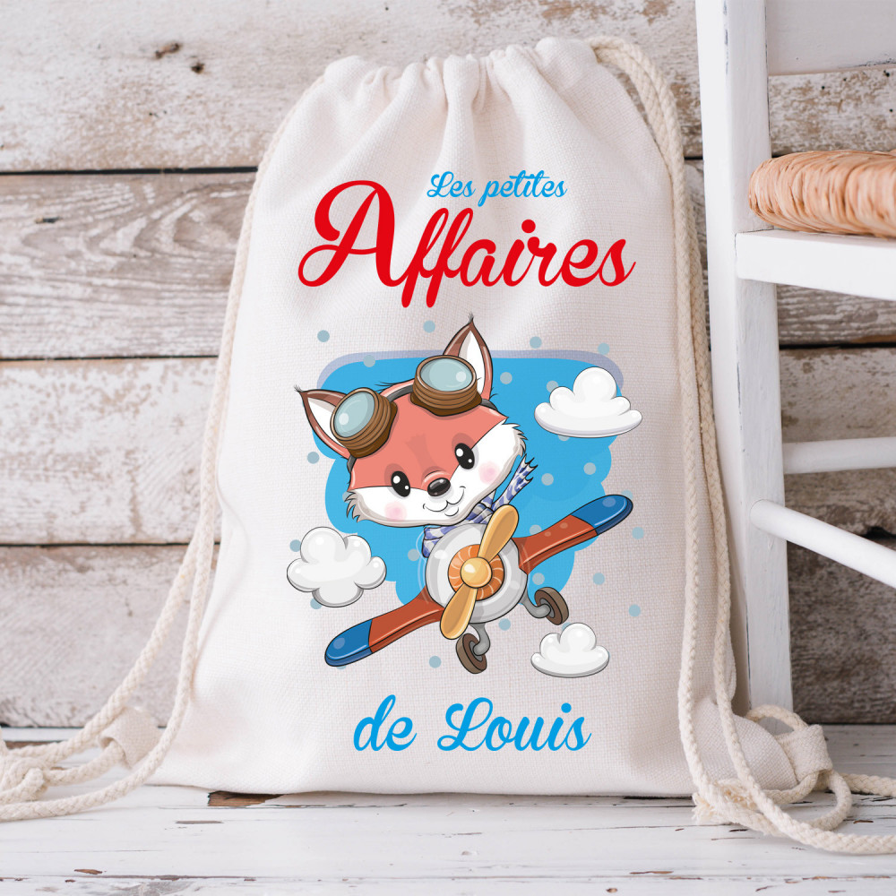 Sac crèche et maternelle personnalisable - Renard aviateur