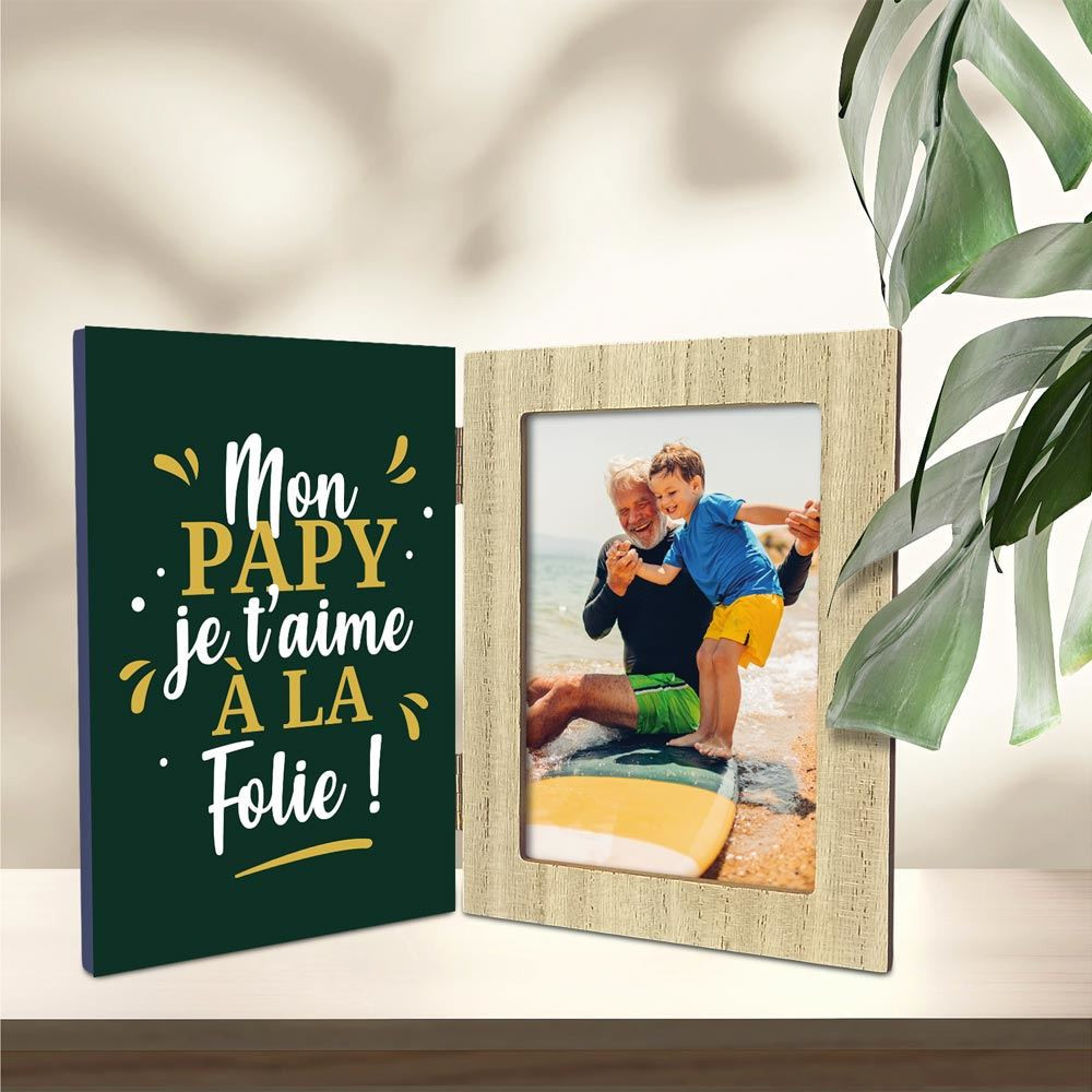 Cadre Photo en Bois Personnalisé – "Mon Papy Que J'aime à la Folie"