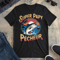 T-shirt Papy Personnalisé – "Super Papy Pêcheur" avec Prénoms des Petits-Enfants