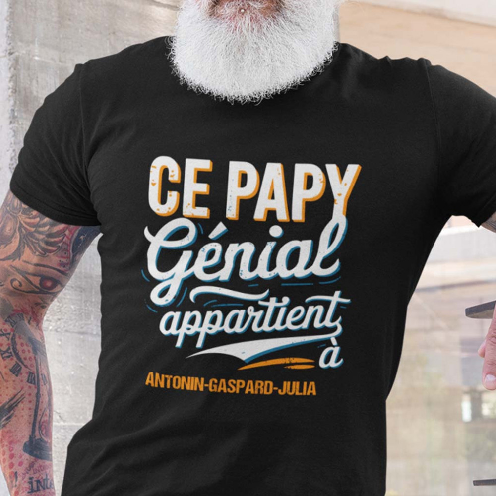 T-shirt Papy Personnalisé - 'Ce Papy Génial Appartient à...' avec Prénoms des Petits-Enfants