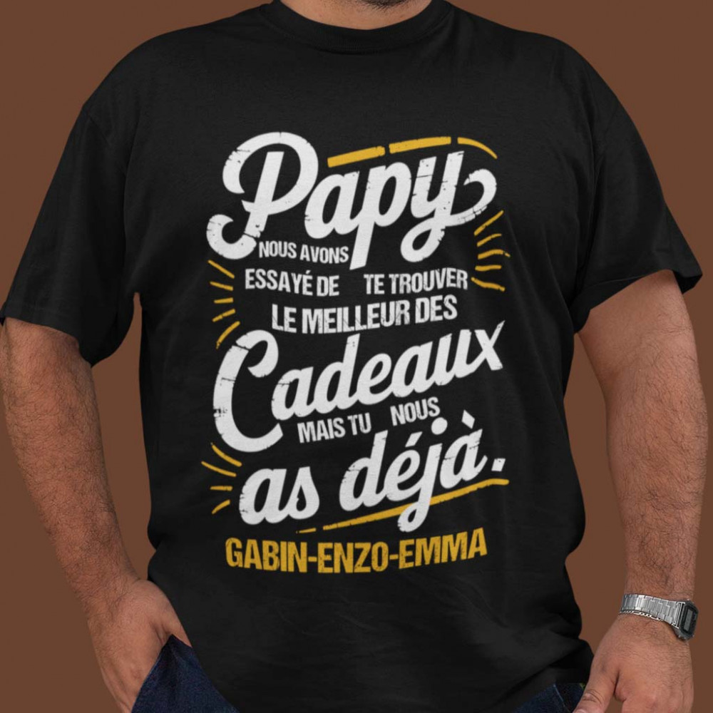 T-shirt Papy Personnalisé - Cadeau Unique : 'Papy, Meilleur des Cadeaux' + Prénoms