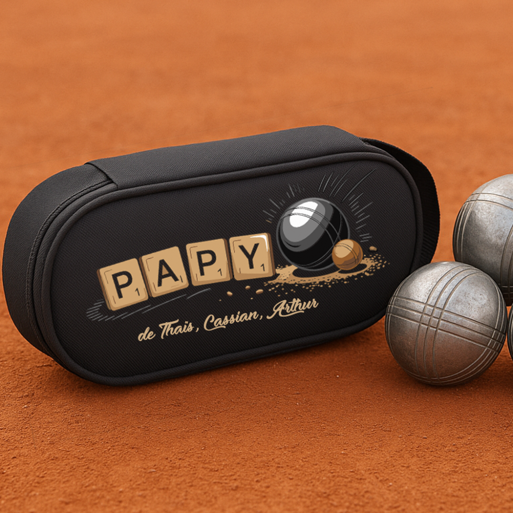 Sacoche pétanque personnalisée Papy – Cadeau original grand-père fan de pétanque – Avec prénoms